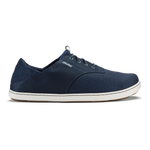 Navy blue lace-up casual shoe with perforated mesh panels and white sole.