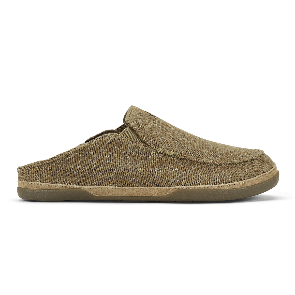 Clay-colored textile slip-on slipper with cushioned sole and dark heel accent.