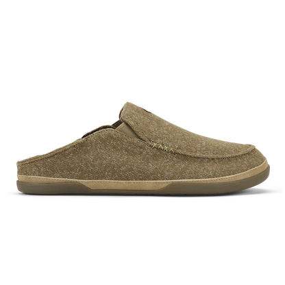 Clay-colored textile slip-on slipper with cushioned sole and dark heel accent.