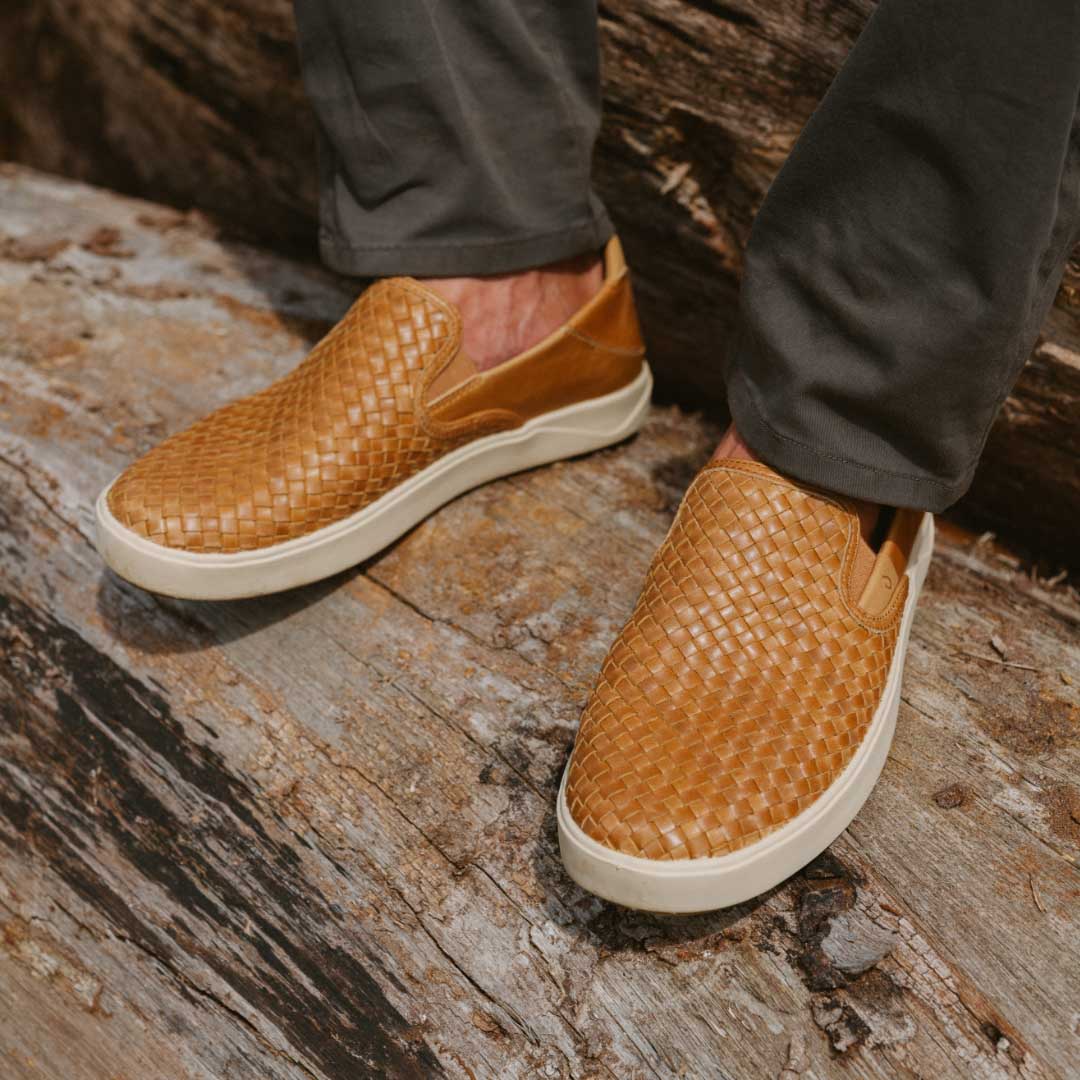 Lae‘ahi Lauhala Men's Leather Slip-On Sneakers - Fox | Men OluKai sale