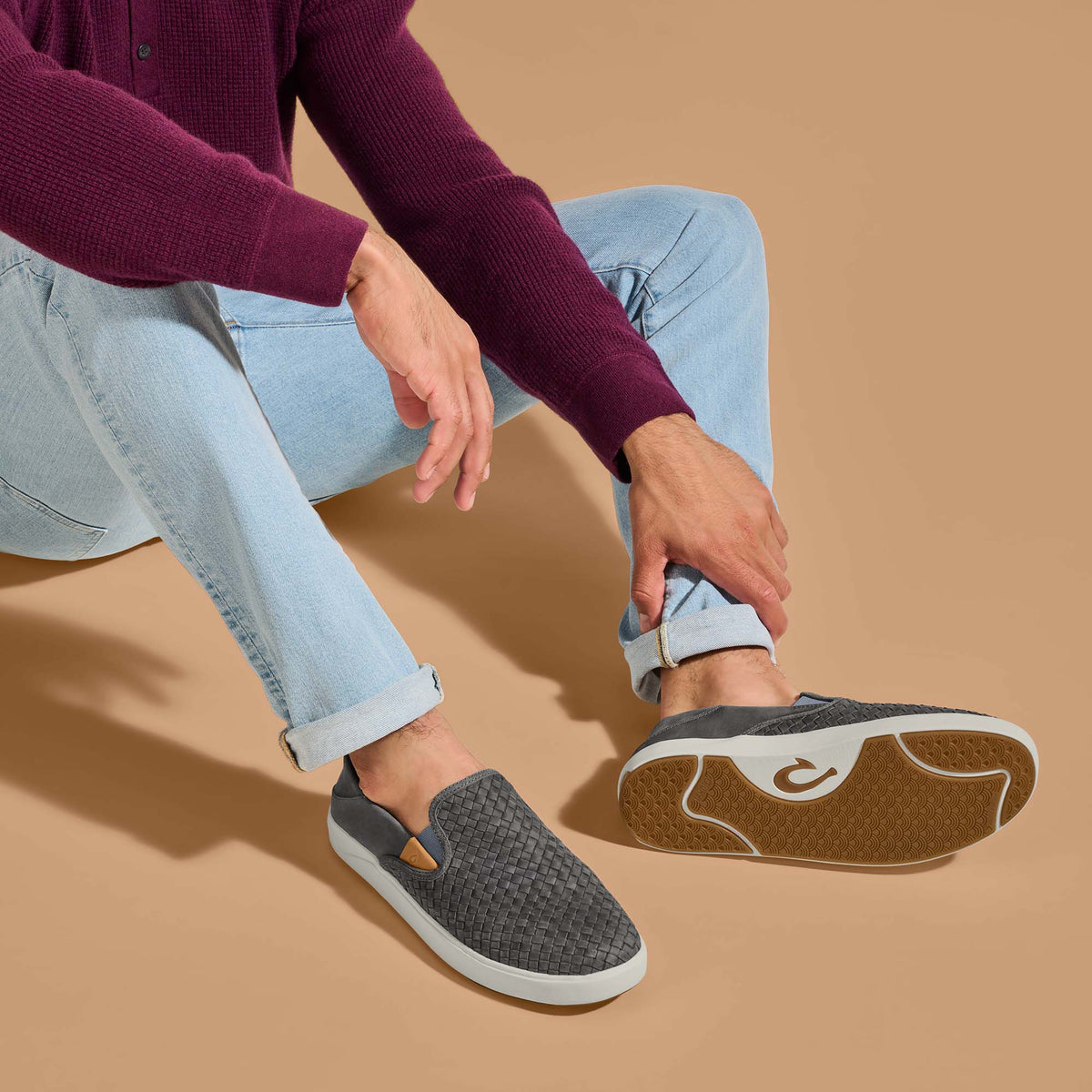 Lae‘ahi Lauhala Men's Leather Slip-On Sneakers - Ash | Men OluKai on sale