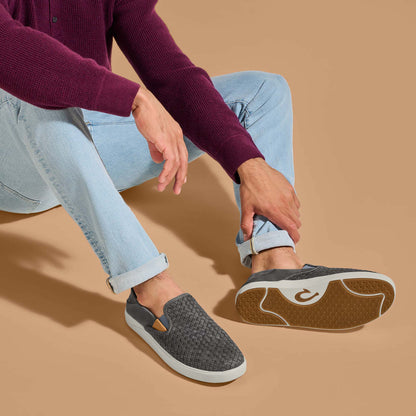 Lae‘ahi Lauhala Men's Leather Slip-On Sneakers - Ash | Men OluKai on sale