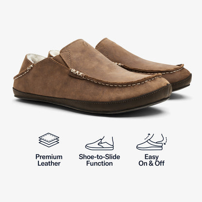 Moloā Men's Leather Slippers - Toffee / Dark Wood | Men OluKai near me