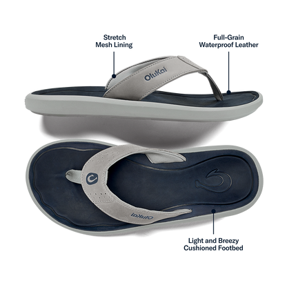 Pili Men’s Waterproof Leather Sandals - Ash / Mood Indigo | Men OluKai outlet