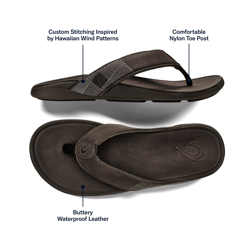 Tuahine Men's Waterproof Leather Beach Sandals - Dark Wood | Men OluKai near me