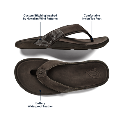 Tuahine Men's Waterproof Leather Beach Sandals - Dark Wood | Men OluKai near me