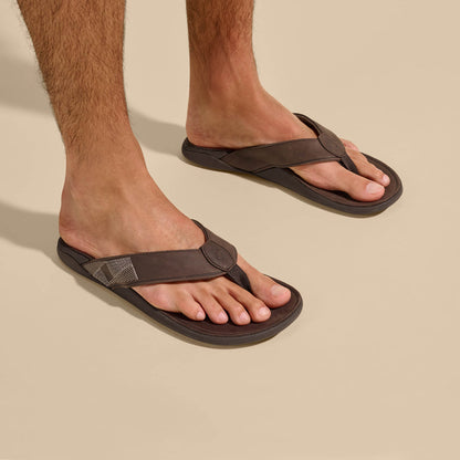 Tuahine Men's Waterproof Leather Beach Sandals - Dark Wood | Men OluKai near me