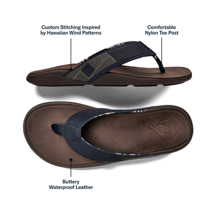 Tuahine Men's Waterproof Leather Beach Sandals - Trench Blue | Men OluKai on sale