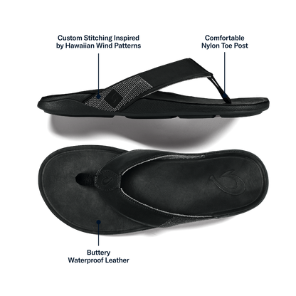 Tuahine Men's Waterproof Leather Beach Sandals - Black | Men OluKai cheap