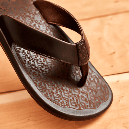‘Ilikai Men‘s Leather Beach Sandals - Dark Wood | Men OluKai discount