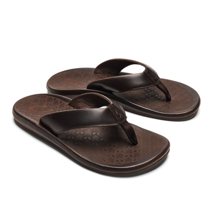‘Ilikai Men‘s Leather Beach Sandals - Dark Wood | Men OluKai discount