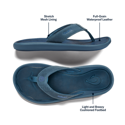 Pili Men’s Waterproof Leather Sandals - Blue Fog / Coastal Blue | Men OluKai online