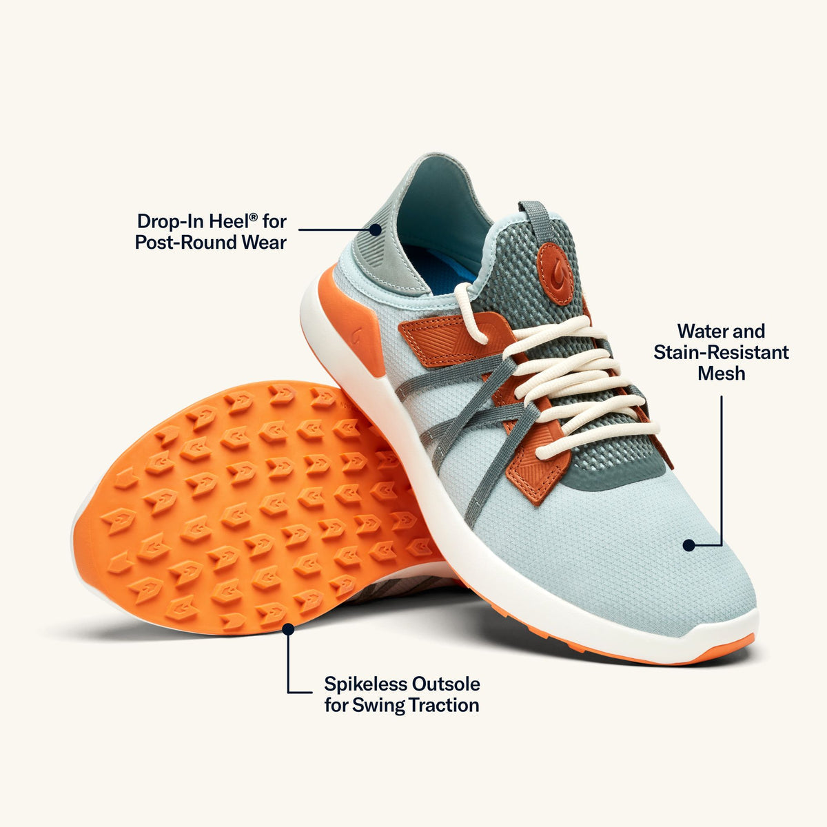 Manele Men’s Breathable Golf Shoes - Pale Moss / Molten Orange | Men OluKai sale