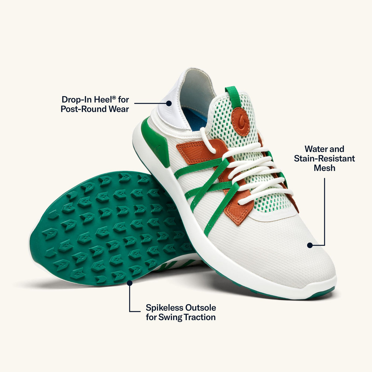 Manele Men’s Breathable Golf Shoes - White / Bamboo | Men OluKai discount
