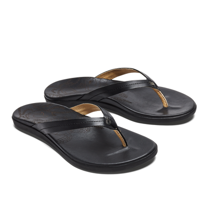 Honu Women’s Leather Beach Sandals - Black | Women OluKai cheap